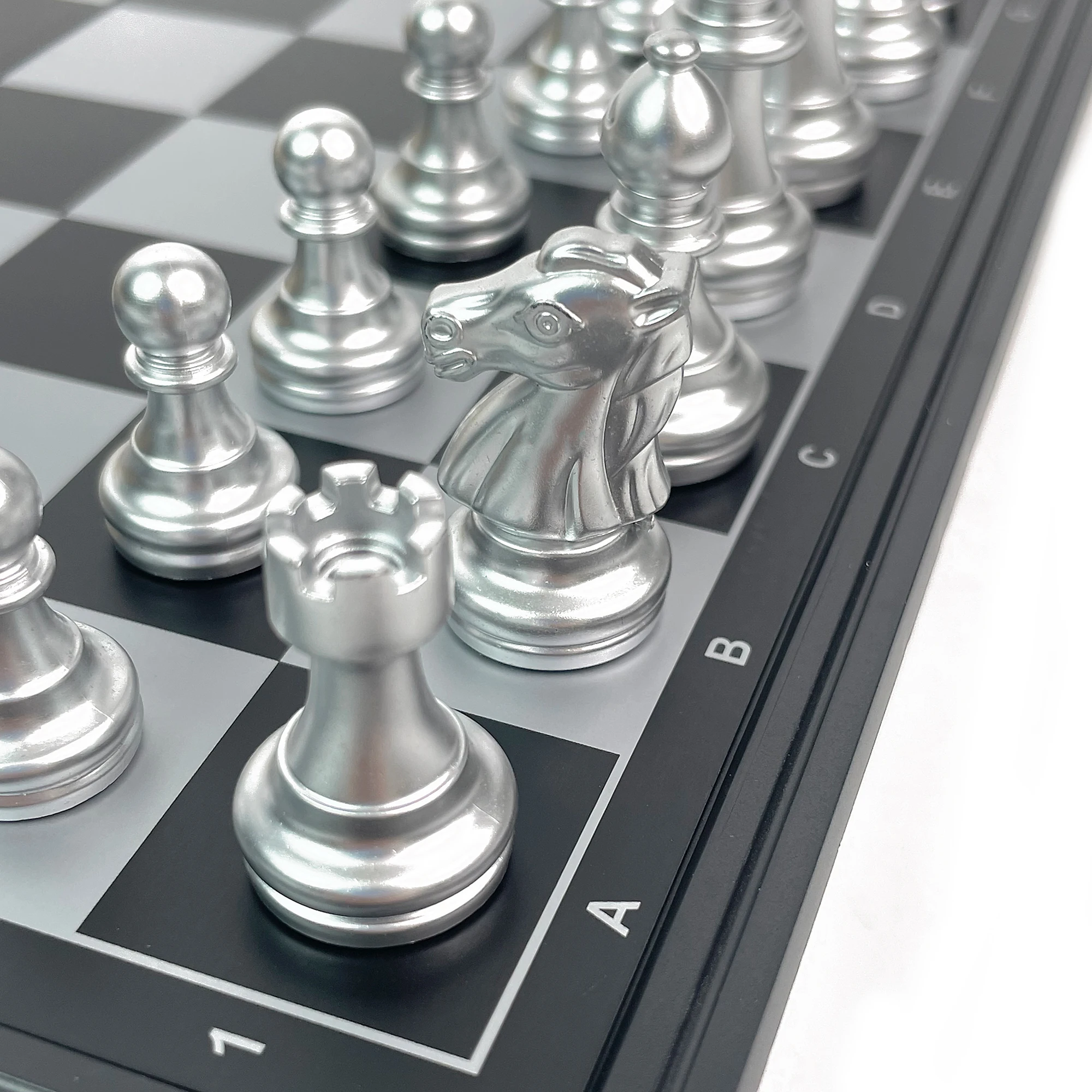 25cm Foldable Magnetic Gold & Silver Plastic Travel Chess Set thumbnail 5