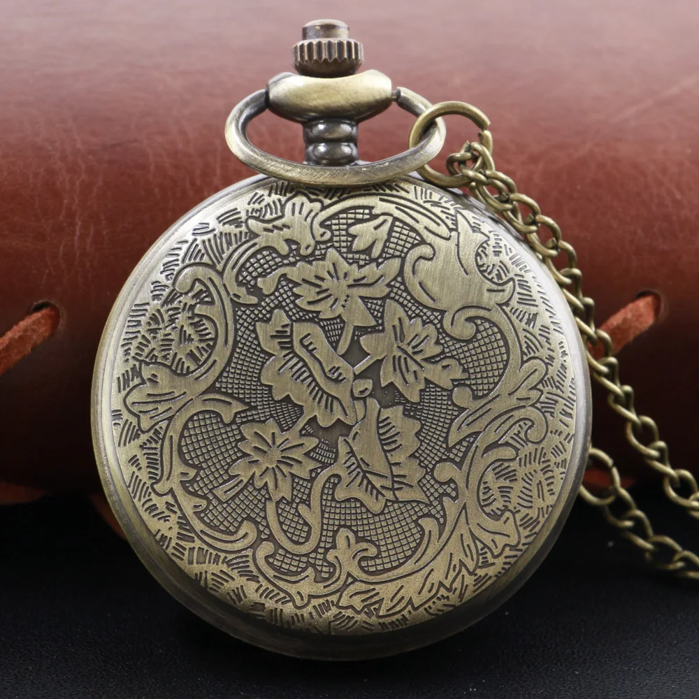 Reloj de bolsillo de cuarzo con piedras preciosas misteriosas de bronce para hombres y mujeres, colgante de collar nostálgico de moda, regalo para