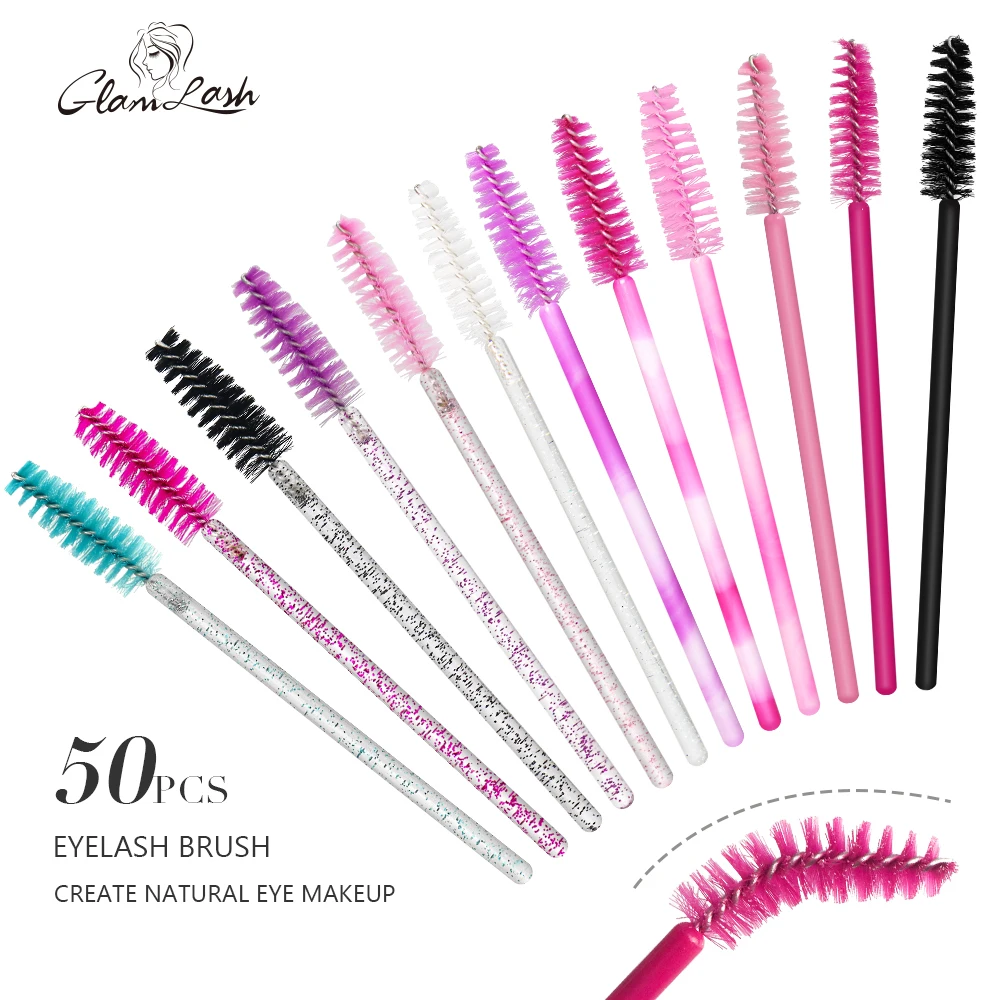 GLAMLASH vente en gros 50 pièces baguette de Mascara jetable Micro extension de cils brosse de nettoyage cils sourcils brosse applicateur bobines