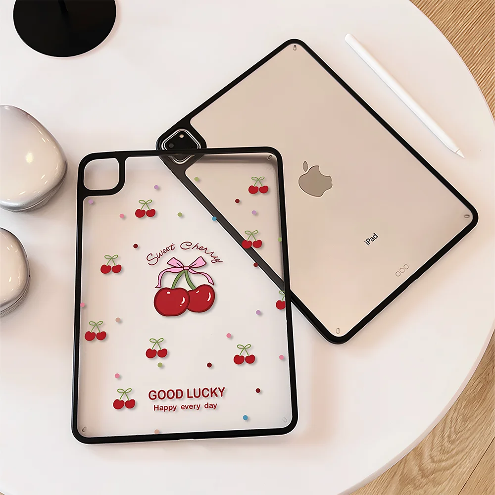 Sweet Red Cherry Polka Dot Transparent Cover For iPad Pro 13 11th M5 M4 12.9 A16 10 8 7 9th 10th Air 11 M2 M3 Mini Tablet Case