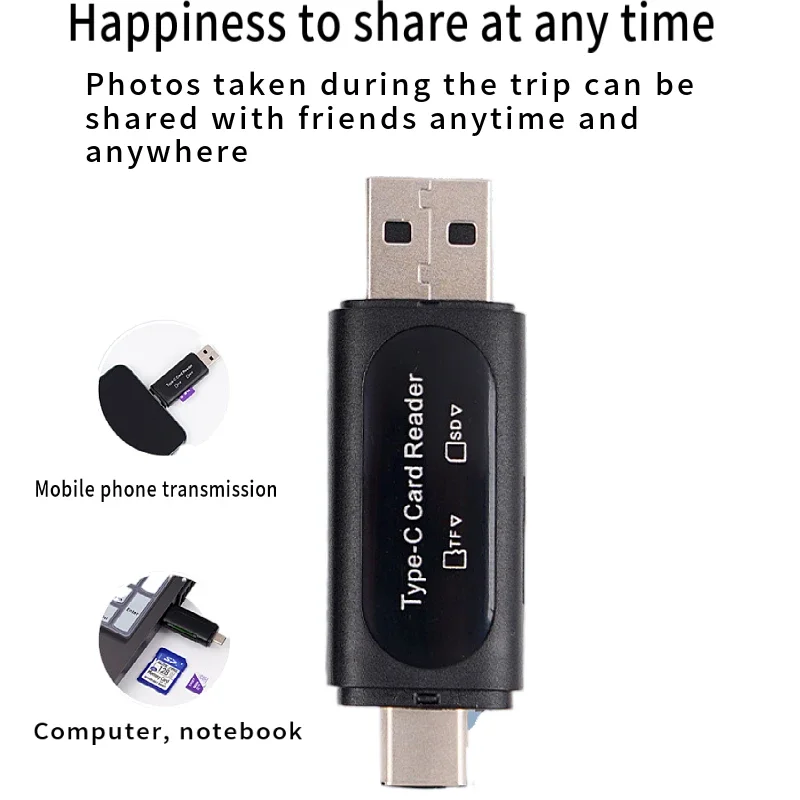 4-in-1 Multifunction USB TYPE-C Card Reader External Storage Black Stretch for Memory Stick USB 2.0 Mini SD TF Card Reader