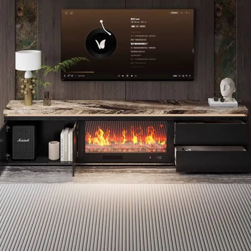 تصميم أسود خزانة تلفزيون ديكور مدفأة فريدة من نوعها خزانة تلفزيون لغرفة المعيشة أثاث منزلي فاخر وحديث من الشمال Fernsehr Schrank #2