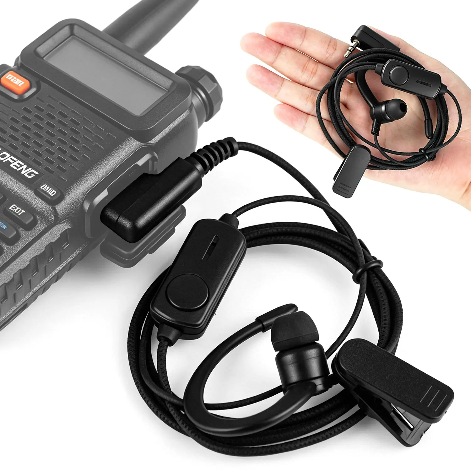 

Two Way Ham Radio Earphone, EarHook Headphone for BF760 BF996 Walkie Talkie, Walkie Talkie Headset Mic K-Plug Wired Earphone