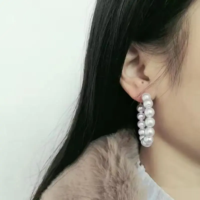 Vintage Simulated Pearl Hoop Earrings Women Temperament Round Circle Hang Ear Fashion Wedding Jewelry Valentine's Day Christmas