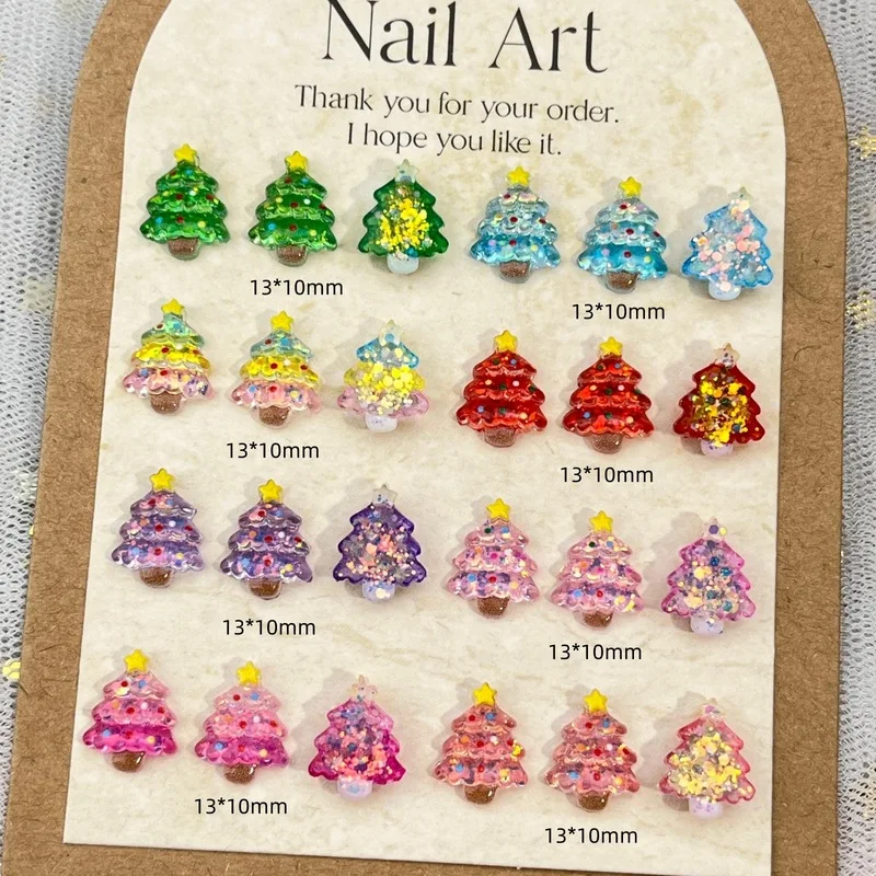 LYLE 20Pcs Christmas Tree Nail Charms Fine Glitter Icy Translucent Colorful Cartoon Resin Rhinestone DIY Press On Nail Accessory
