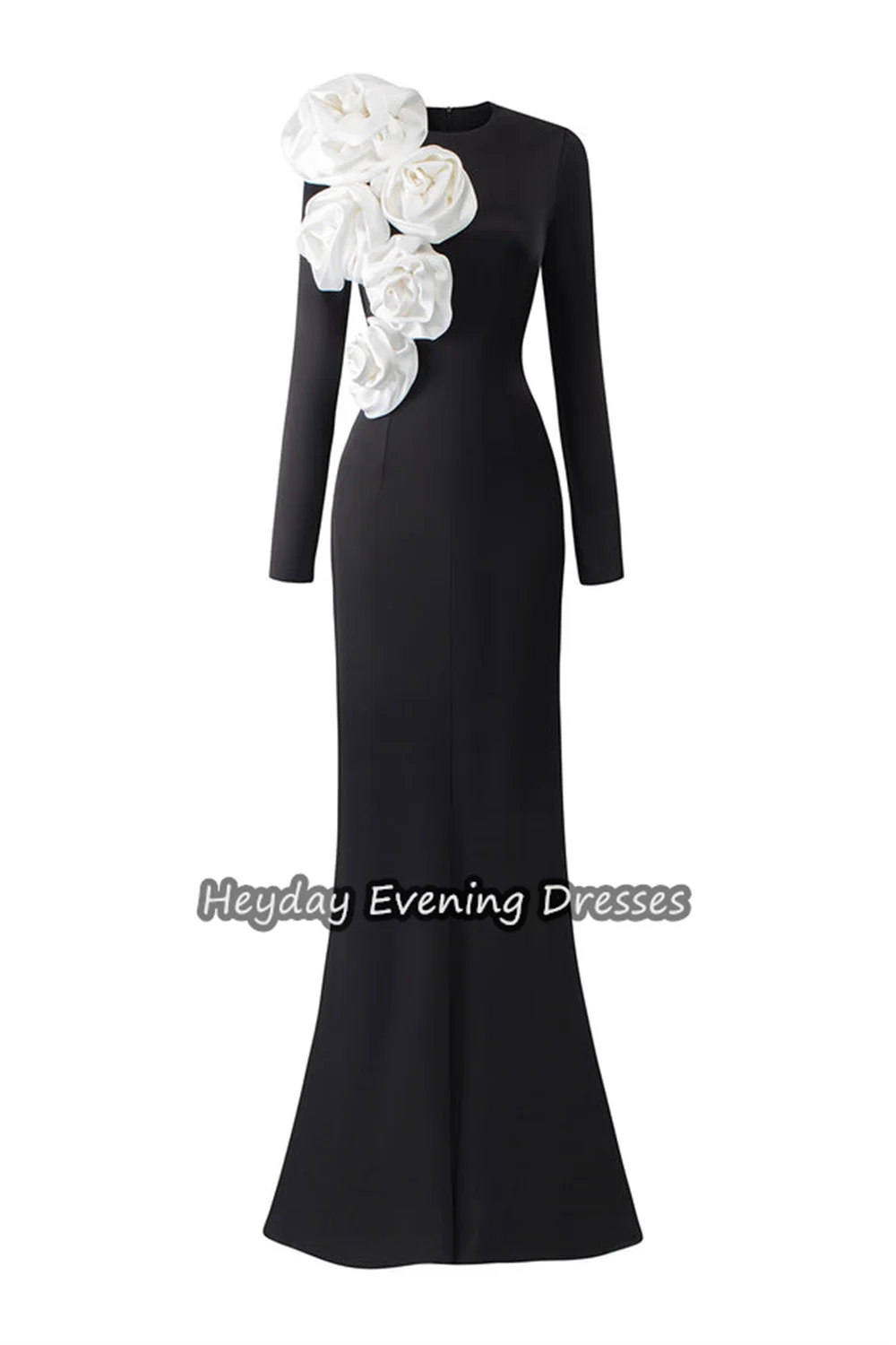 Heyday Crepe Straight O-neck Empire Saudi Simple Prom Gown Flowers Floor Length Elegant Evening Party Dresses For Women 2024