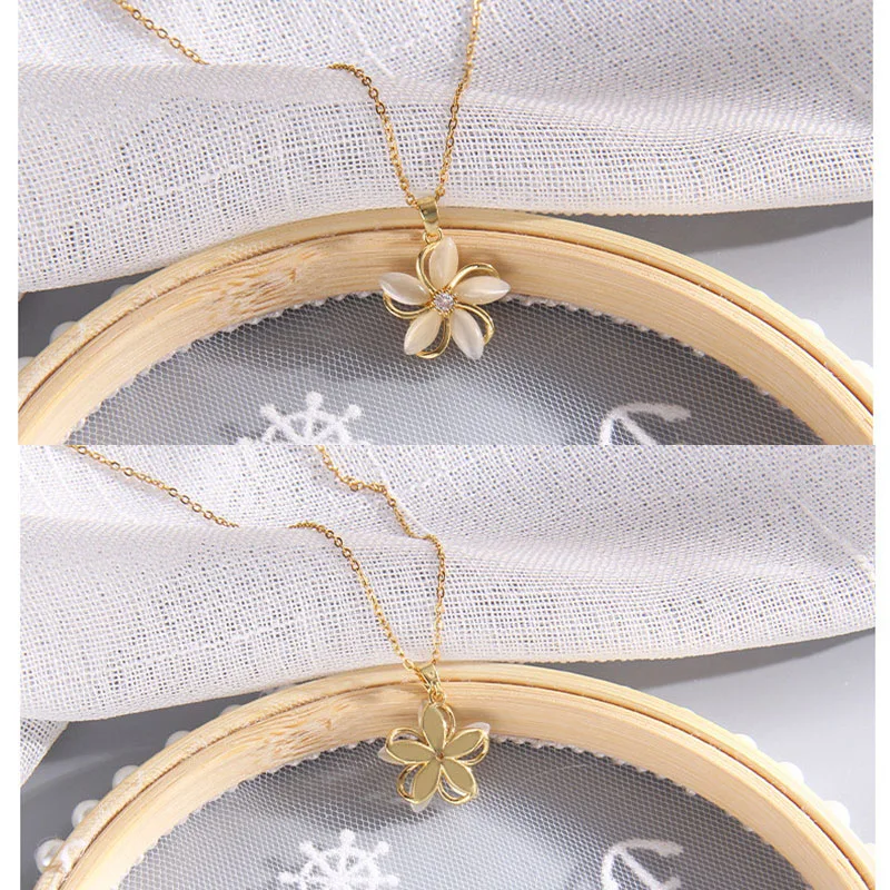 Fashion Simple Butterfly Flower Zircon Pendant Necklace Stainless Steel Choker Collar Jewelry Party Gifts For Women Girls