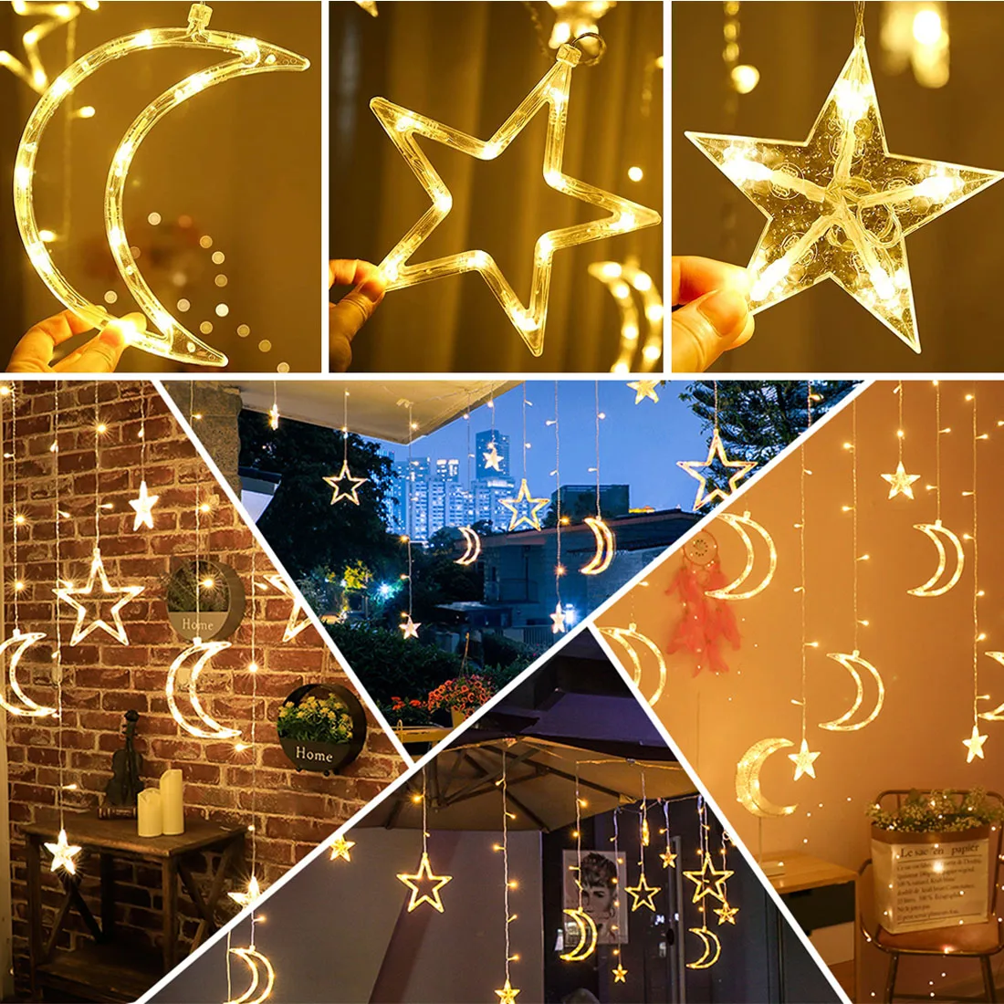 Usb Zonne-energie Ster Maan Licht 8/2 Mode Led Gordijn String Light Garland Lamp Voor Wedding Party Kerstvakantie Decor licht