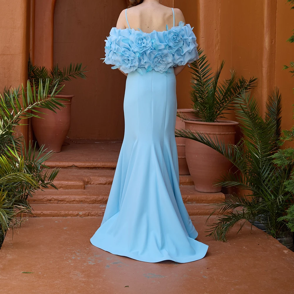 

Customized Mermaid Evening Dresses Floor-length Spaghetti Strap Sleeveless Prom Gown Fashion Flowers Simple Draped Party Gown