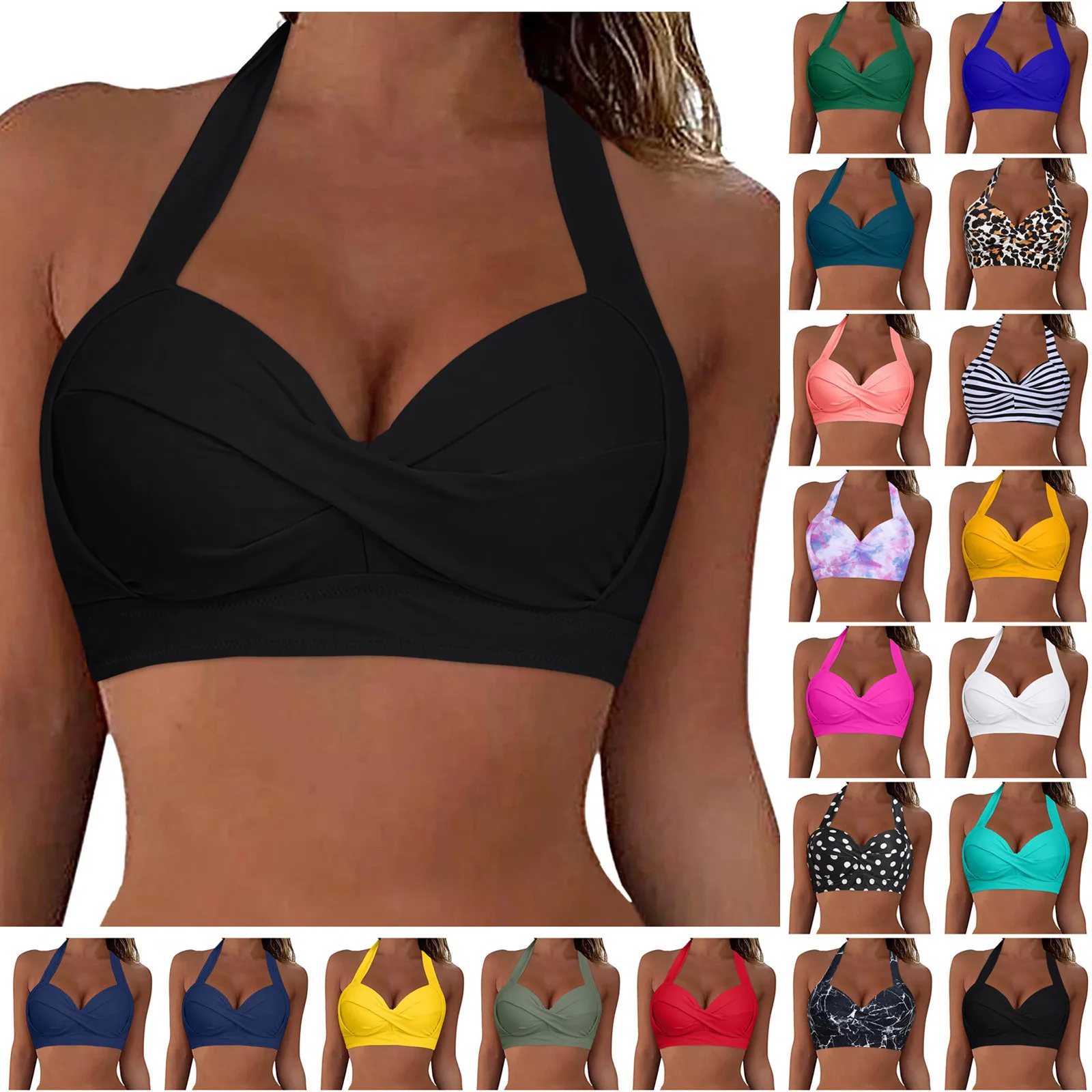 Sexy Cross Bandage Bikini Bra Push Up Padded Bra Beach Cover Up Tankinis Crop Tops Solid Brazylijski strój kąpielowy Stroje kąpielowe dla kobiet