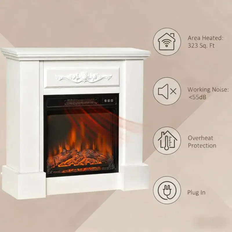 Elegant Electric Fireplace with Floral Design - Realistic Flame Effect Heater for Cozy Home Ambiance
