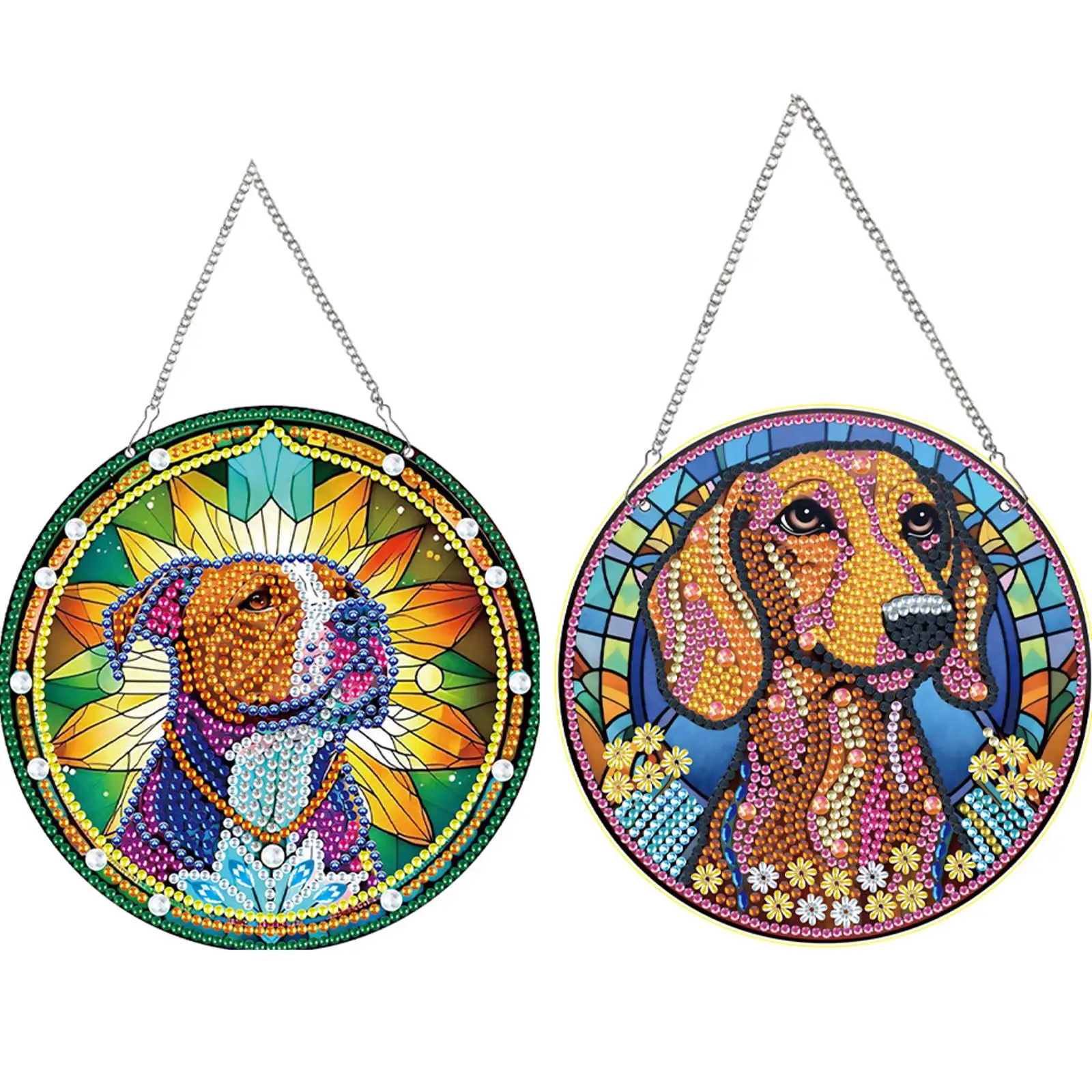 

2pcs Animal Theme 2D/Flat DIY Special Shape Hanging Diamond Art Kits Rhinestone Diamond Art Window Pendants Wall Door Decoration