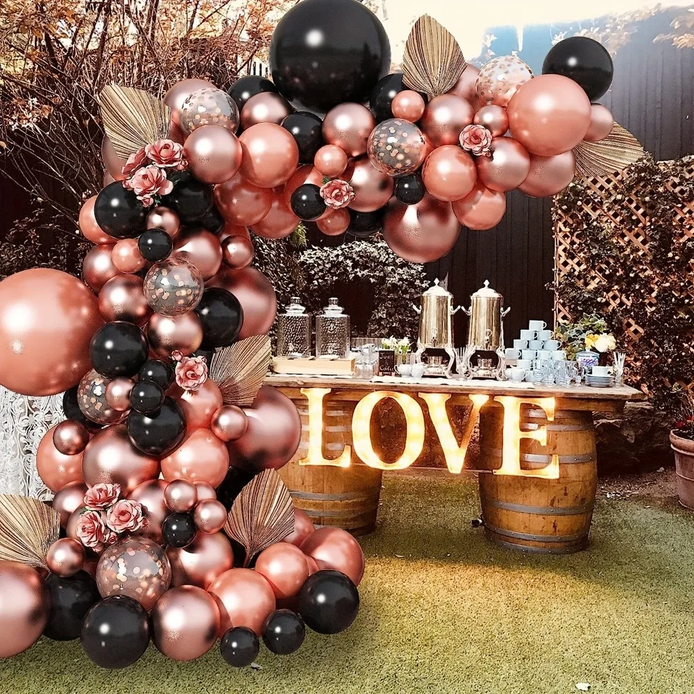 136PCS Rose Gold Black Balloon Arch Set Balloon Wreath Set Women\'s Birthday Bride Wedding Party Decoration Supplies