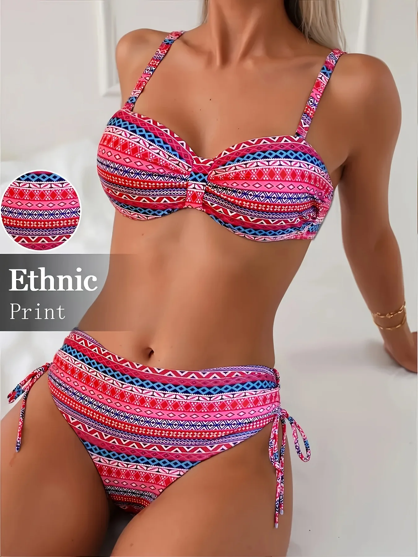 Sexy Floral Strappy High Waist Bikini Printed Split Cami Chic Bikini Padded Retro Print Bikini Beach Vacation Swimsuit