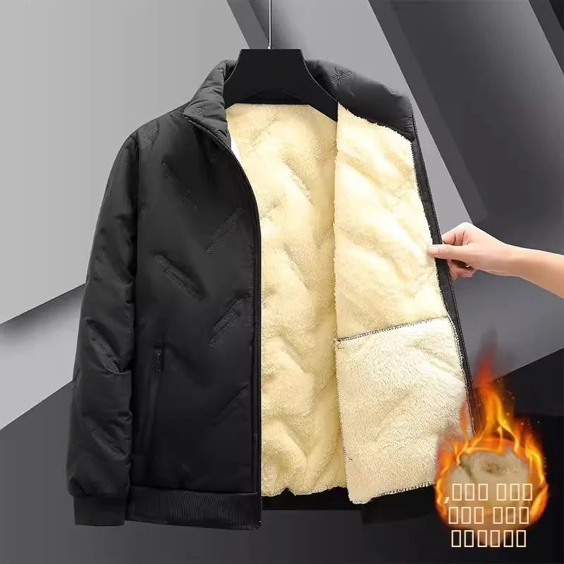 معطف دافئ للرجال من Thiened Fce مبطن من القطن المخملي فضفاض غير رسمي بياقة واقفة للمكتب والعمل في الخريف والشتاء #2