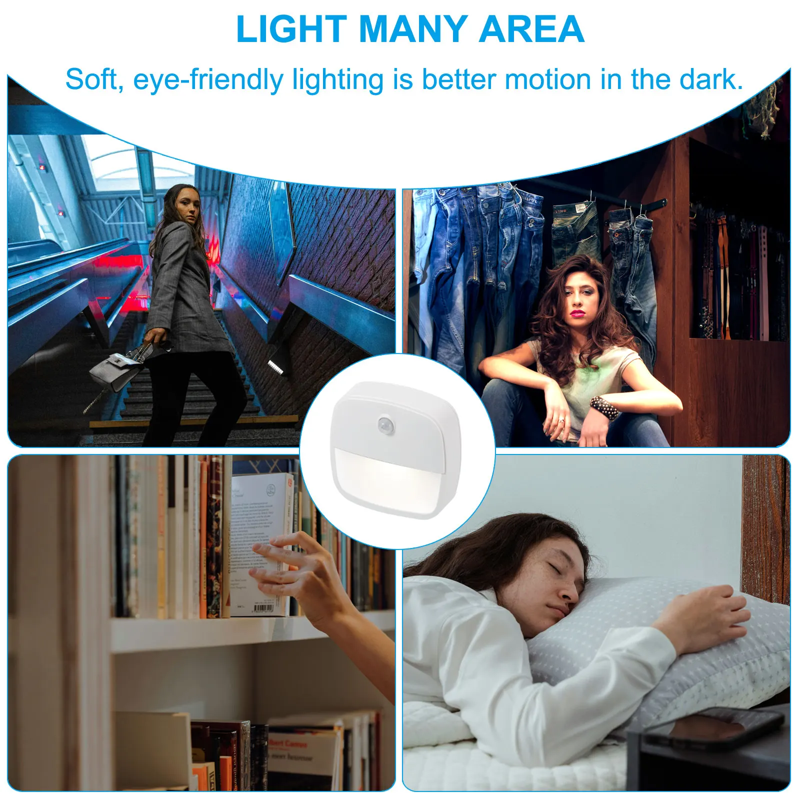 Luces LED nocturnas para escaleras de interior, luz con Sensor de movimiento inteligente, funciona con batería, iluminación debajo del mostrador para cocina y dormitorio, 1/3/6 unidades