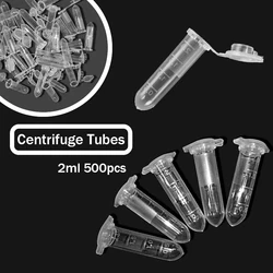 Micro tubos plásticos transparentes do centrifugador com tampa instantânea, tampas do recipiente para amostras do laboratório, 2ml, 500 PCes