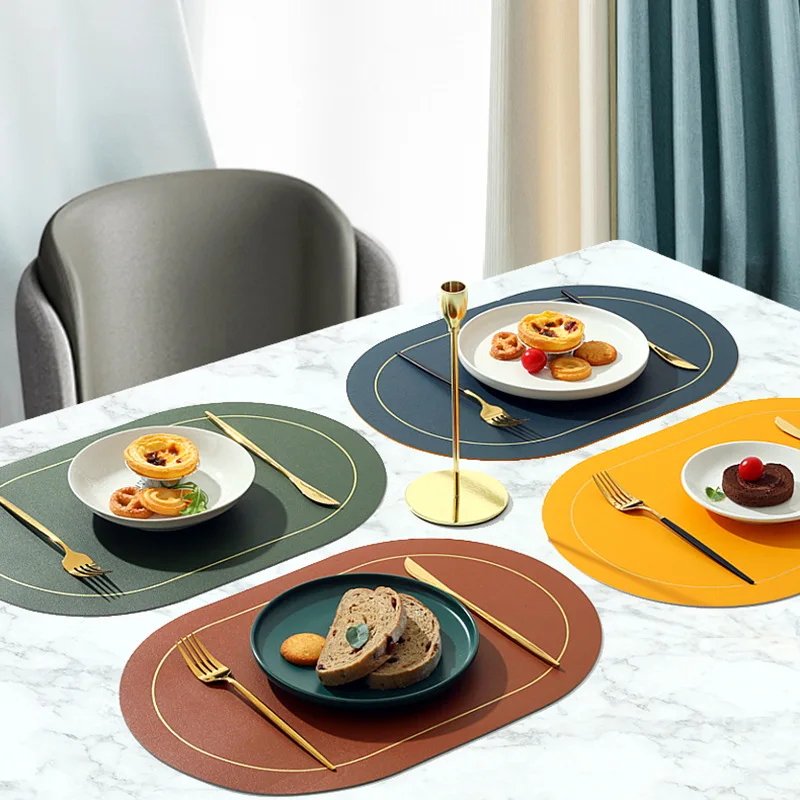 Leather Food Mat PVC Oil Proof Table Mat Hotel Home Dining Plate Coasters Anti Slip Bowl Mat Elliptical Insulation Placemat