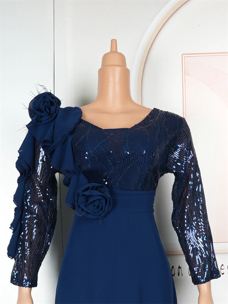 아프리카 드레스 여성 우아한 럭셔리 웨딩 파티 이브닝 ​​가운 2025 아프리카 의류 Dashiki 스팽글 쉬폰 가운 특별 이벤트