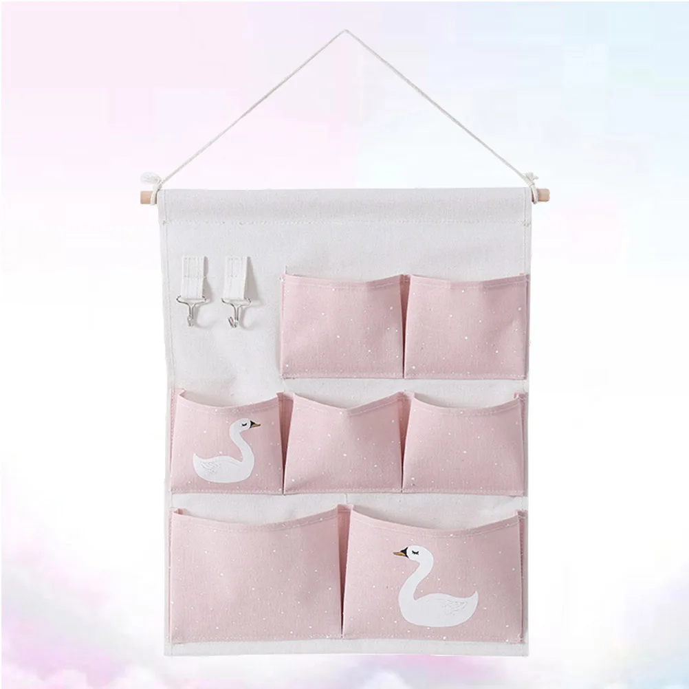 

Large Capacity Door Hanging Storage Bag Pink Wooden Pole Wall Mount Organizer for Kitchen Bathroom Dormitory Wall-Hanging Bags