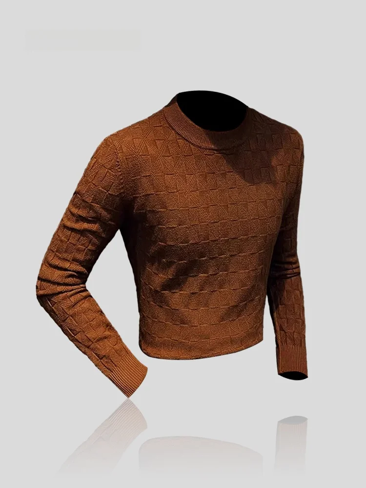 

Men's Plaid Knit Sweater Tight Fit High Collar Base Shirt Autumn Winter New Arrival Fashion Sun Protection Clothing I.T