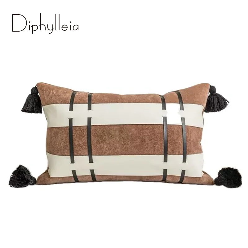 

Чехол для подушки Diphylleia H Style Inspiration в конном стиле, коричневый с черной строчкой, кожаный, для поясничной подушки, рустик, роскошный декор для дома