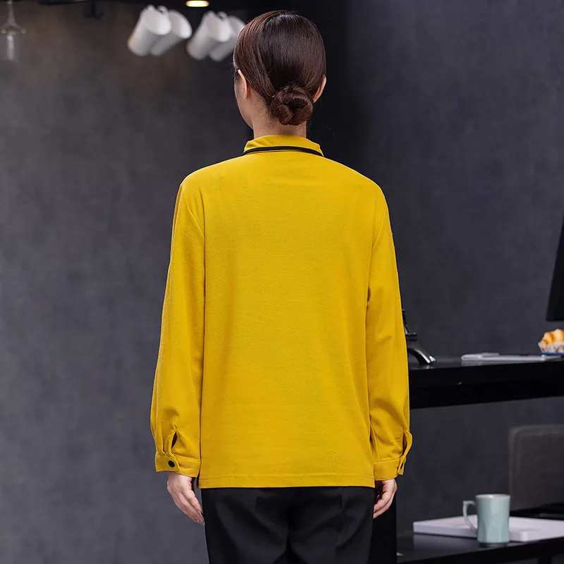 Seragam Kerja Pelayan Hotel Katering Kaus Katun Lengan Panjang Restoran Barat Teh Susu Hot Pot Restoran BBQ Ruang Depan Kerja U