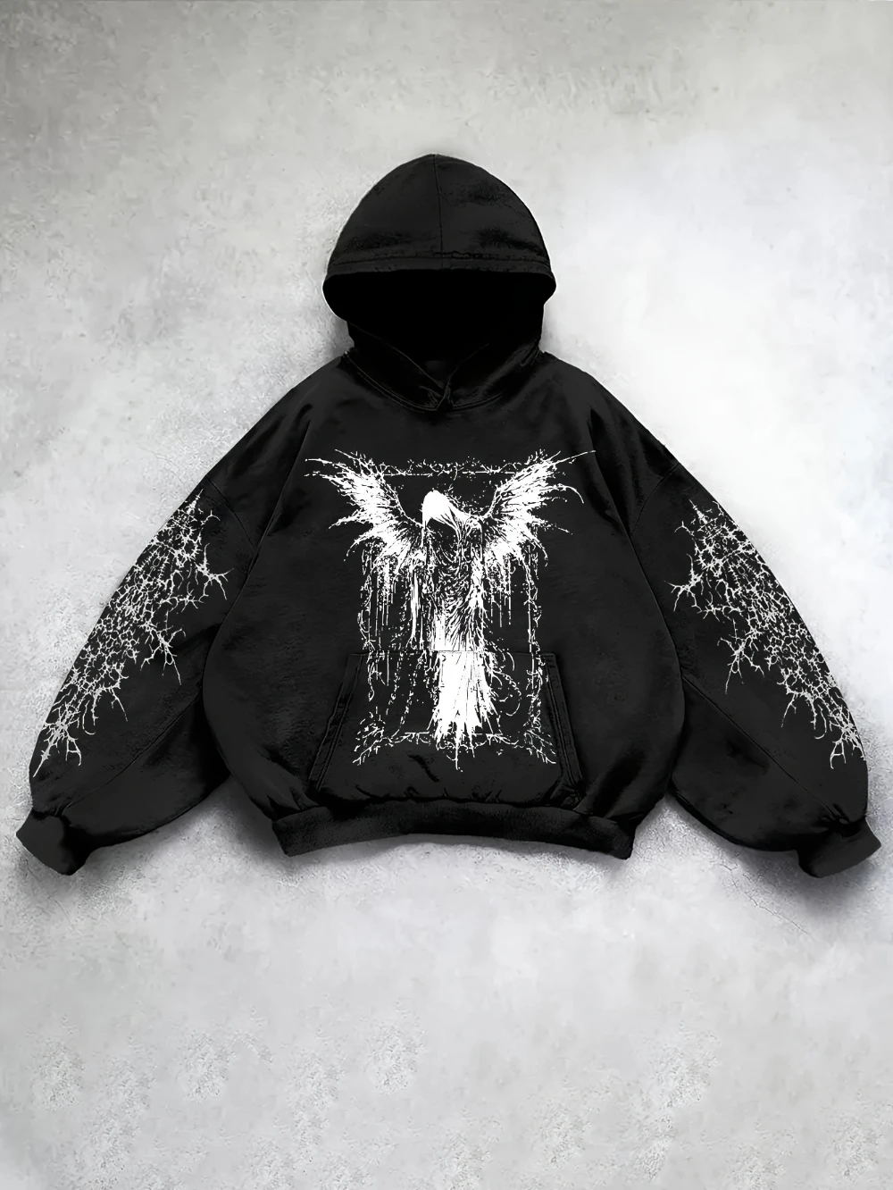 Y2K Dark Angel Theme القوطية Harajuku نمط مطبوعة نمط محايد هوديي سترة عصرية فضفاضة نمط الشارع هوديي