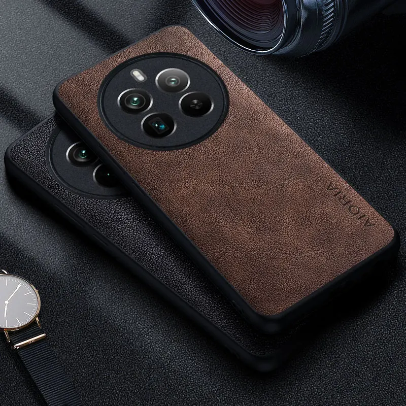 Premium-Luxus-Leder-Handyhülle für Realme 12 11 10 Pro Plus 5G 4G 11x Retro-Business-Stil, einfarbige Abdeckung