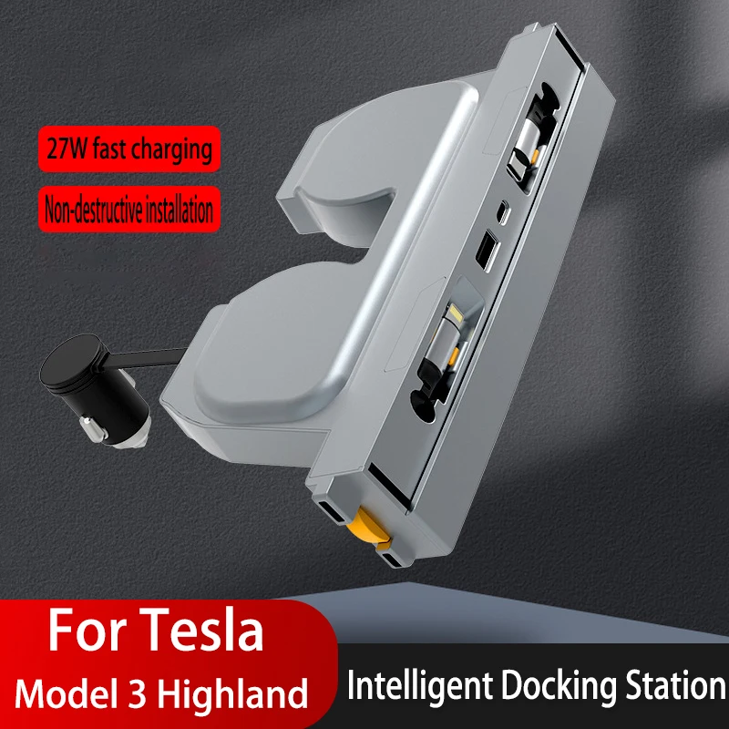 For Tesla Model 3 Highland Intelligent Docking Station Type-C PD 27W Fast Charger USB Extender Docking Station Powered Splitter