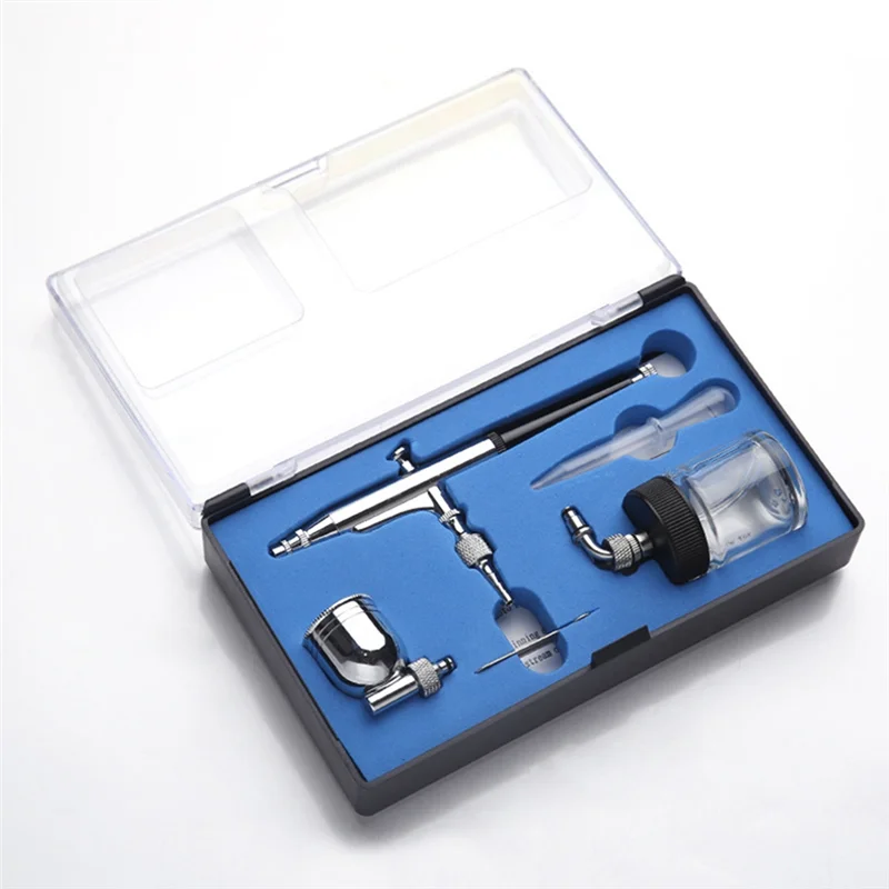 

0.3Mm Siphon Feed Dual-Action Airbrush Kit Set Spray Tool With 7Cc & 22Cc Fluid Cup For Art Craft Painting Nail-ABGL