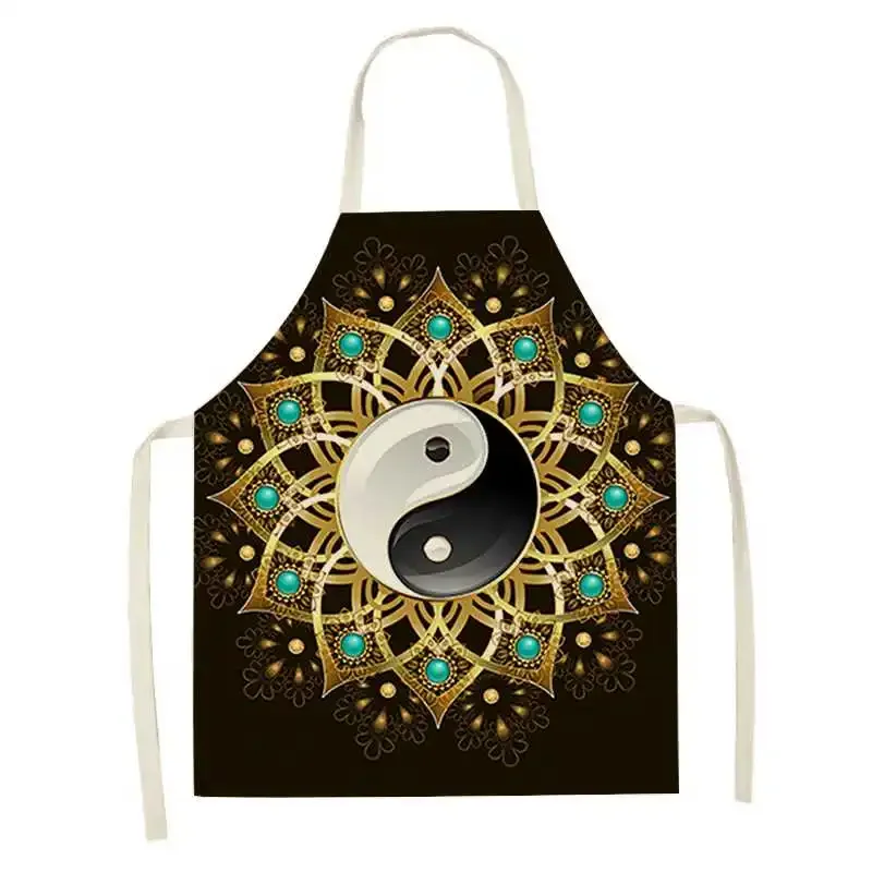 Buddhist Mandala Lotus Pattern Kitchen Apron Smudge Resistant Sleeveless Apron Chef Clothing Cooking Accessories Chef Bib