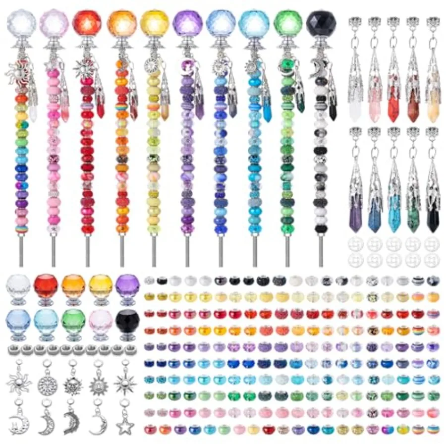 

Набор для декорации сада: 260 бусин для рукоделия, 10 палочек-волшебных палочек, 12-дюймовые резьбовые стержни с алмазными наконечниками и целебными подвесками