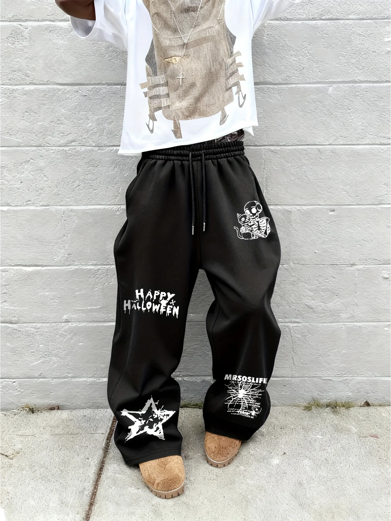 

Men's Versatile Solid Color Drawstring Loose Casual Sports Trousers, Spring and Autumn Men's Outdoor Home Casual Trousers