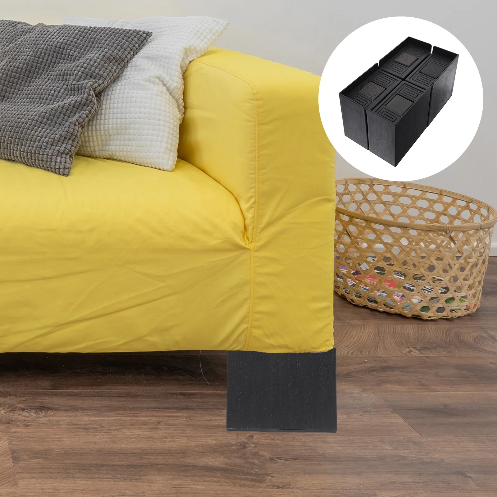 

4pcs Furniture Duty Black 4 Inch Lifters For Sofa Table Chair Washing Bed Frame Risers Machine Support Bed Blocks