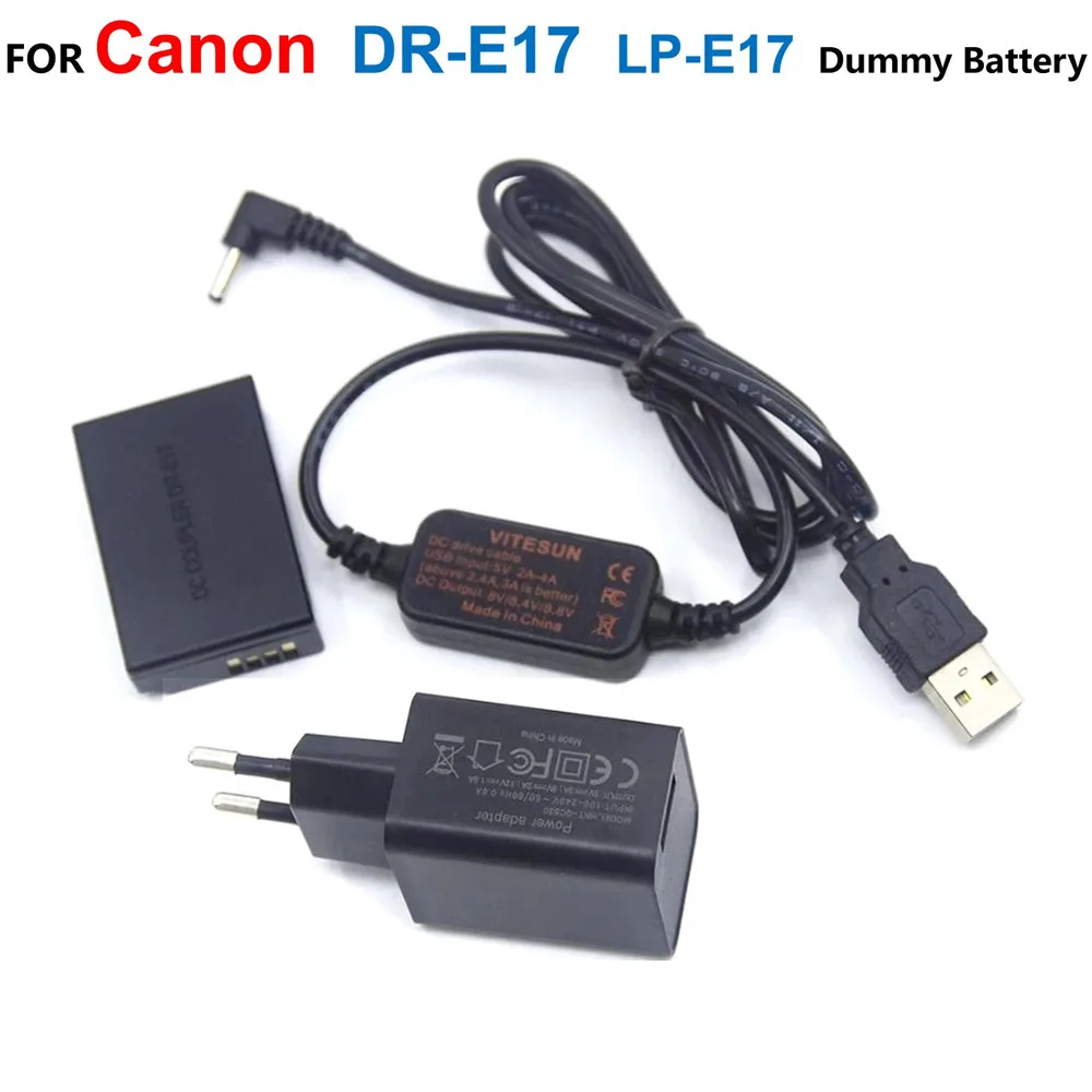 DR-E17 DC Coupler LP-E17 Dummy Battery+ACK-E17 USB Power Cable+QC3.0 USB Charger For Canon EOS M3 M5 M6 M6 Mark II Camera