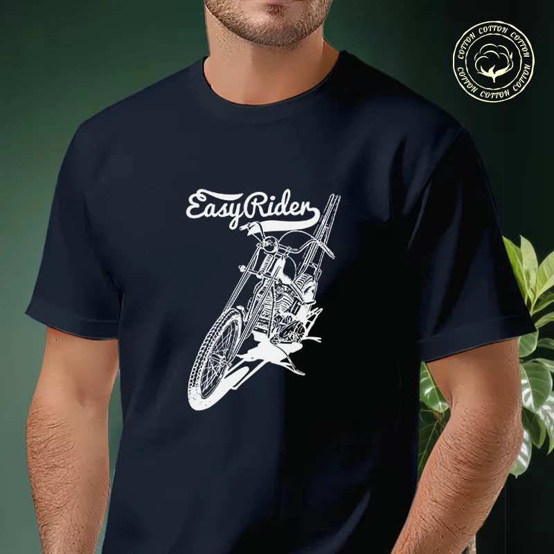 Easy Rider Motorcycle Men's Moto T Shirt Casual Dress High Quality Mens Cotton Round Neck Short Sleeved T-shirt view 2