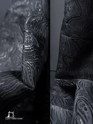 Black glossy water ripple blended jacquard fabric, DIY handmade baby coat, coat skirt material, designer fabric