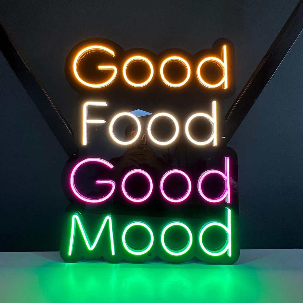 Good Food Good Mood Neon Sign Restaurant Kitchen Decor Custom Positive Vibes Neon Sign Cook Neon Light Bright Colorful Wall Art