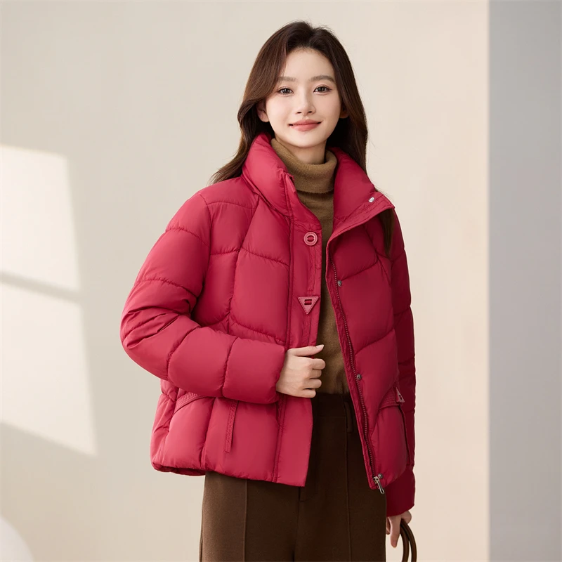 

Winter Down Cotton Padded Jackets Loose Women's Parkas 2025 Fashion New Long Sleeve Stand Collar Thick Solid Casual Student Coat