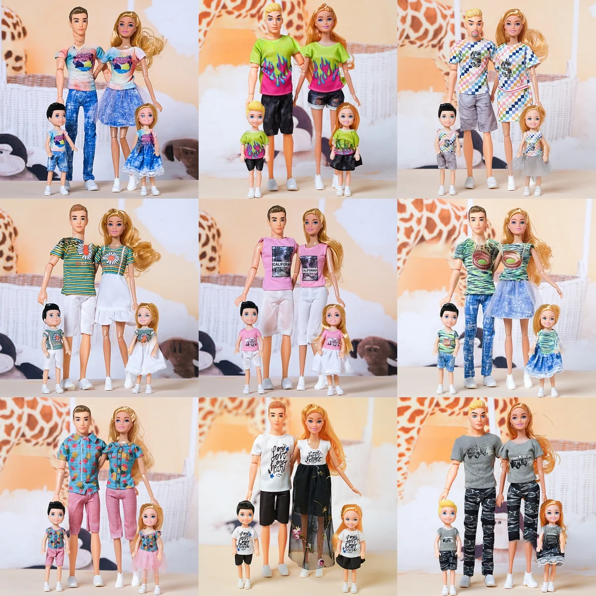 

30cm Babi/Ken Joint Moveable Doll A Family Of Four Dad Mum Son And Daughter Family Set Parent-child Interaction Play House Toy