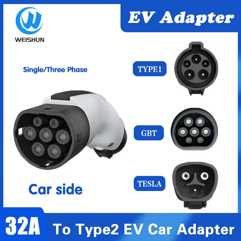 Adaptador tipo 1, tipo 2, GBT a Tesla, modelo y, accesorios, tipo 1 a tipo 2, Conector de vehículo eléctrico para coche, adaptador trifásico 32A