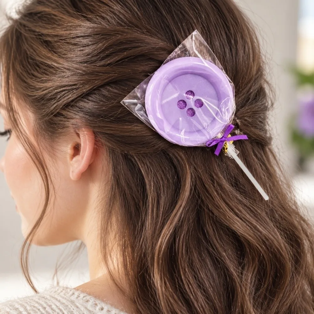 Creative Large Button-Shaped Hair Clips Harajuku Cute Y2K Lollipop Hair Clip Exaggerated Dopamine Sweetheart Style Side Clips