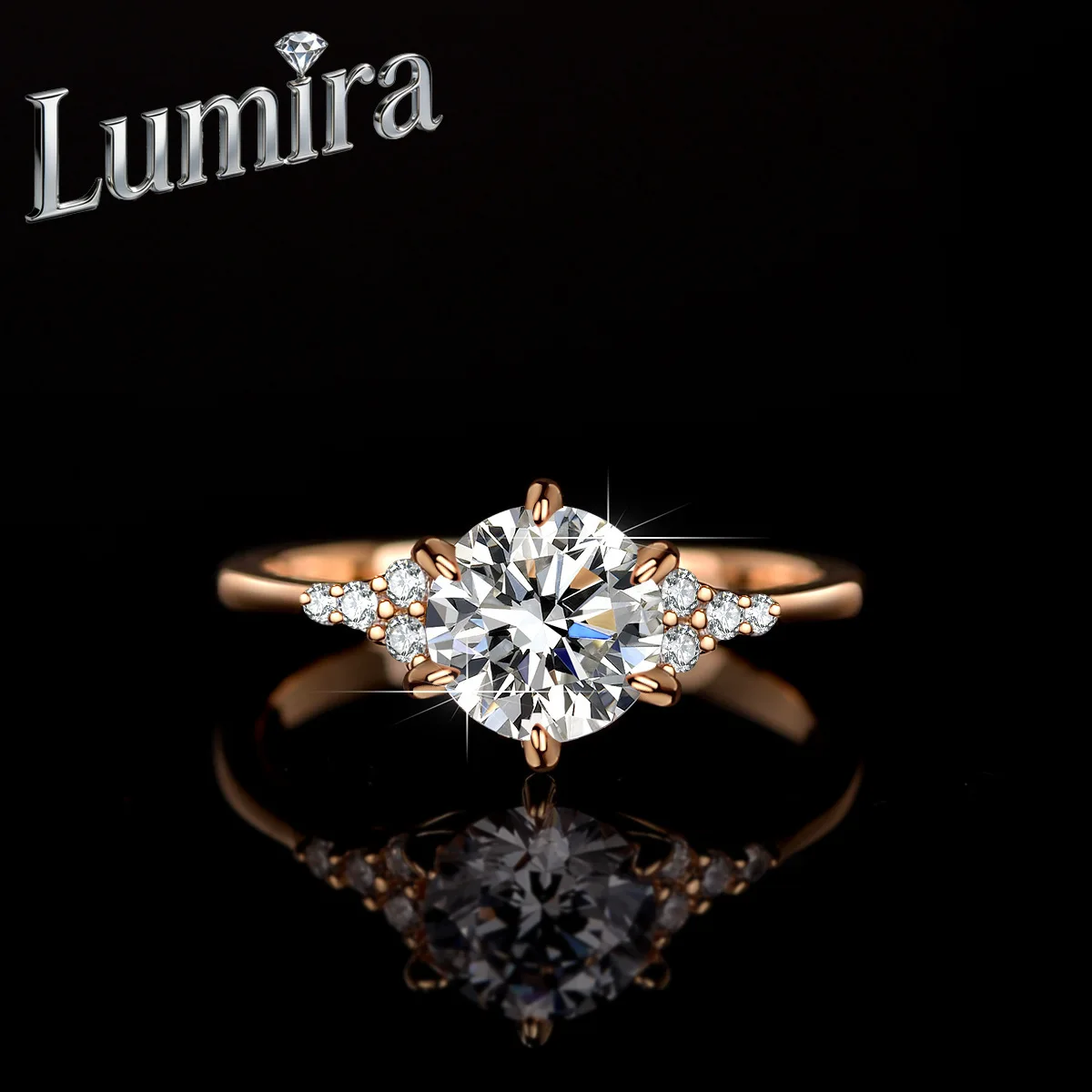 

Кольцо Lumira из 18-каратного золота цвета шампанского с муассанитом для женщин, 1 карат, с шестью крапанами, в оправе в форме короны принцессы
