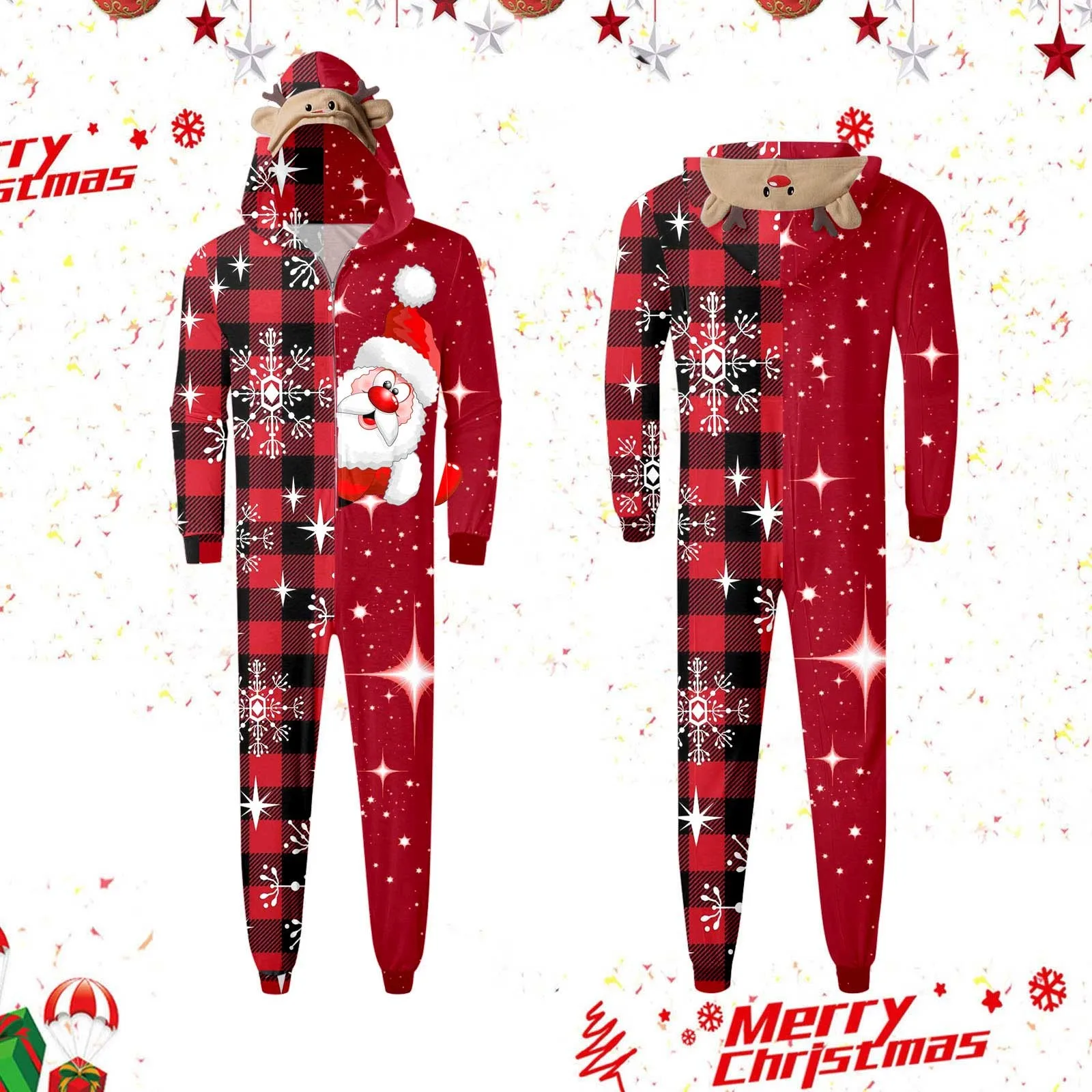 Adult Kid Christmas Family Matching Pajamas Jumpsuit Cute Santa Claus Print Christmas Matching Sleepwear Parent Child Romper