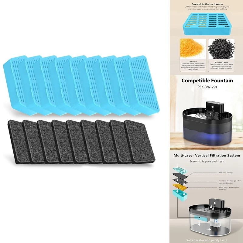 

ABCA-Cat Water Fountain Filters 2.2L/74Oz Automatic Pet Water Fountain Replacement Filters And Sponges