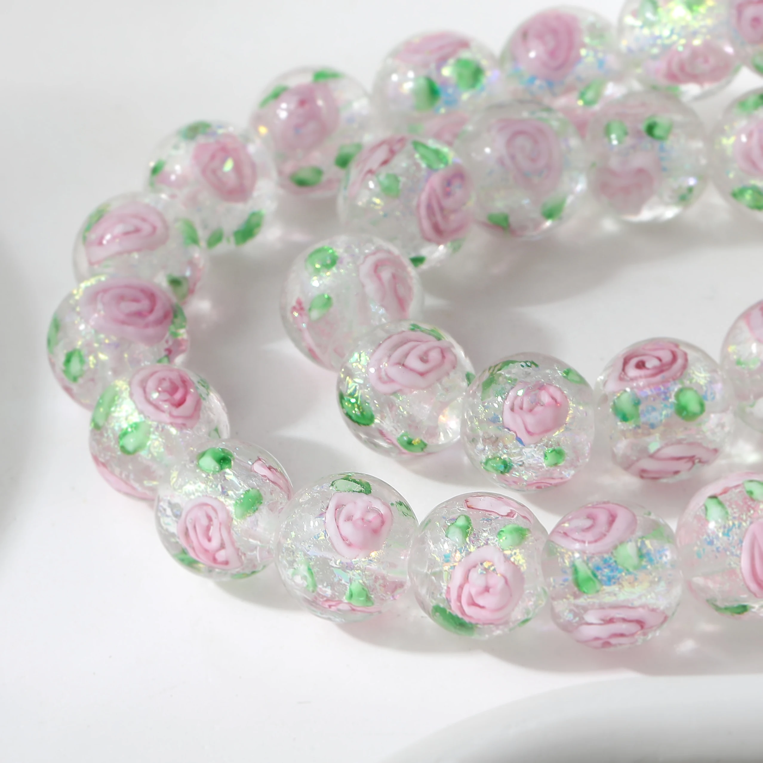 10 pcs 10MM Lampwork Rose Flower Beads Glaze Bead Pink White Black Mix Color for Jewelry Making DIY Accessories