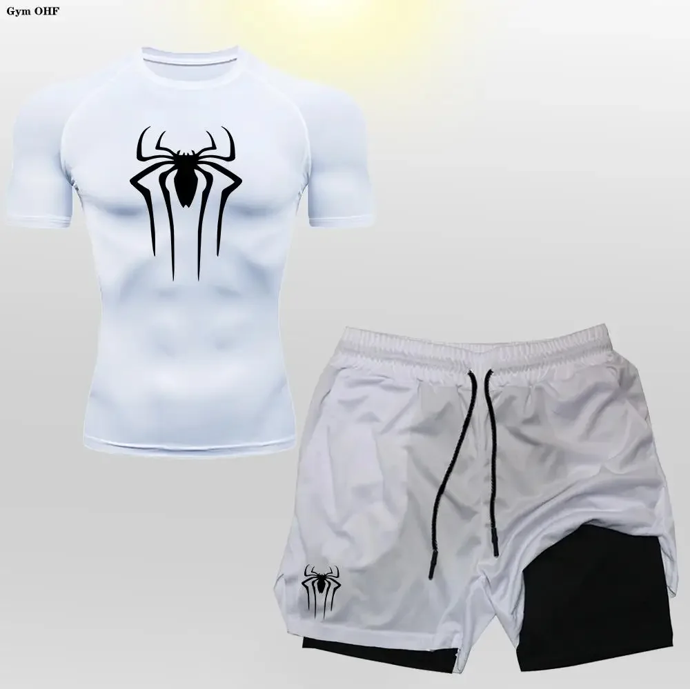 MMA t-shirty + spodenki zestawy Rashguard dla mężczyzn koszulki bokserskie garnitur siłownia Fitness bieganie Jogging dres treningowy