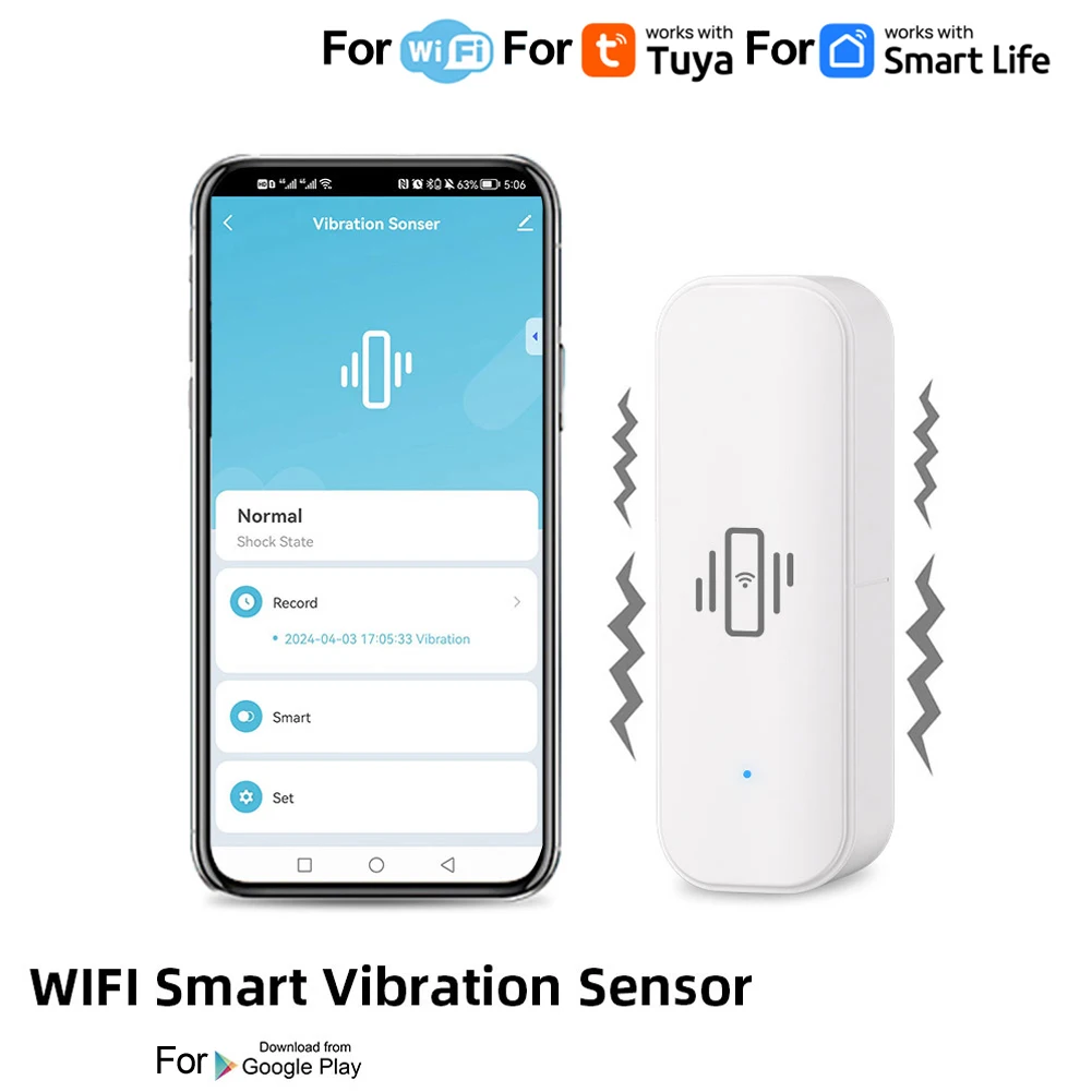 

For Tuya Compatible Vibration Sensor for Smart Homes Intelligent Linkage Real time Monitoring Long Standby Time