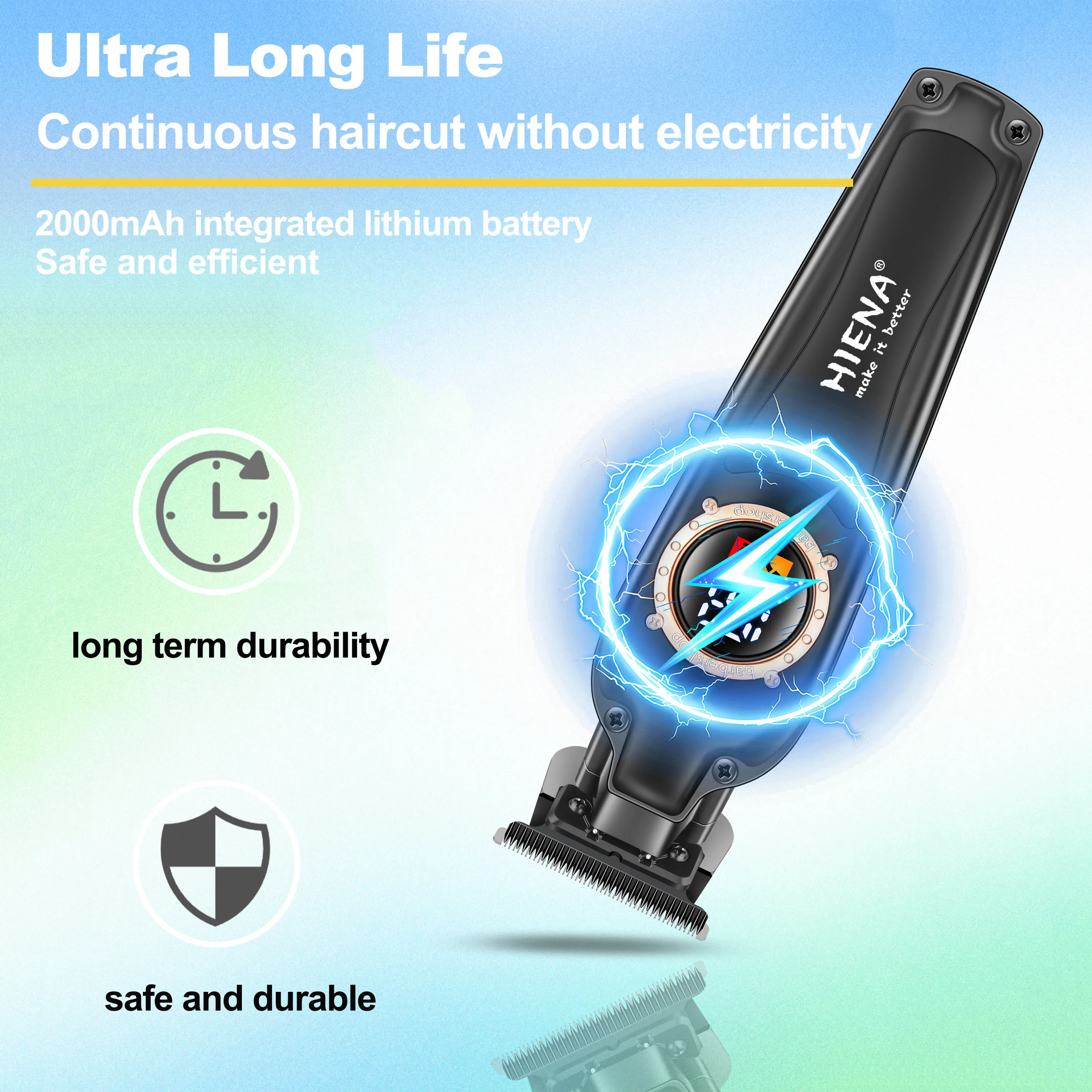 HIENA ไร้สาย Professional Hair Trimmer Men DLC T-Blade Zero Gapped Hair Clipper ไฟฟ้า Finishing ตัดผม